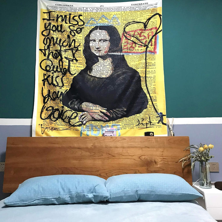 VibeCore Graffiti Mona Lisa Tapestry Above Bed