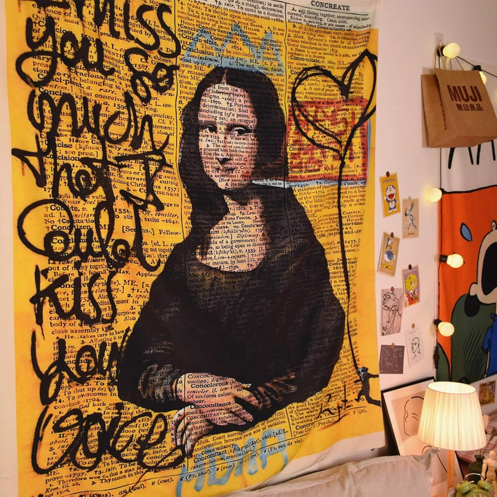 VibeCore Graffiti Mona Lisa Tapestry Close Up
