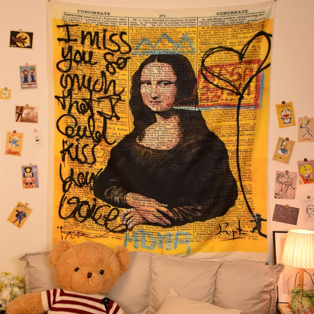 VibeCore Graffiti Mona Lisa Tapestry Hanging Front View