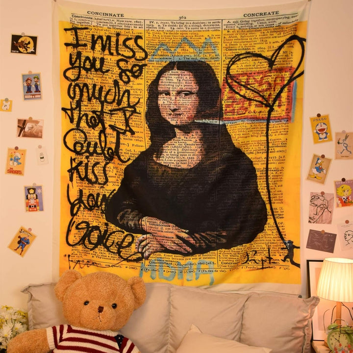 VibeCore Graffiti Mona Lisa Tapestry Hanging Front View