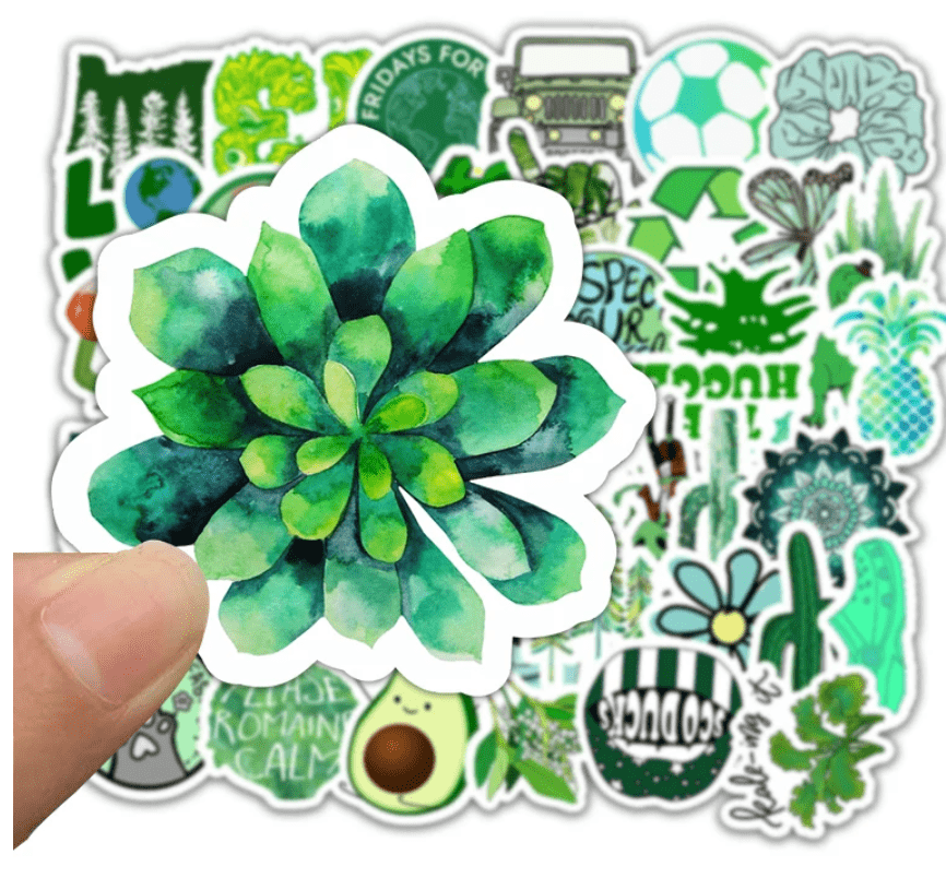 VibeCore Green Dream Sticker close-up featuring a vibrant flower design, showcasing nature-inspired elements and earthy tones, ideal for decorating laptops, water bottles, or journals.