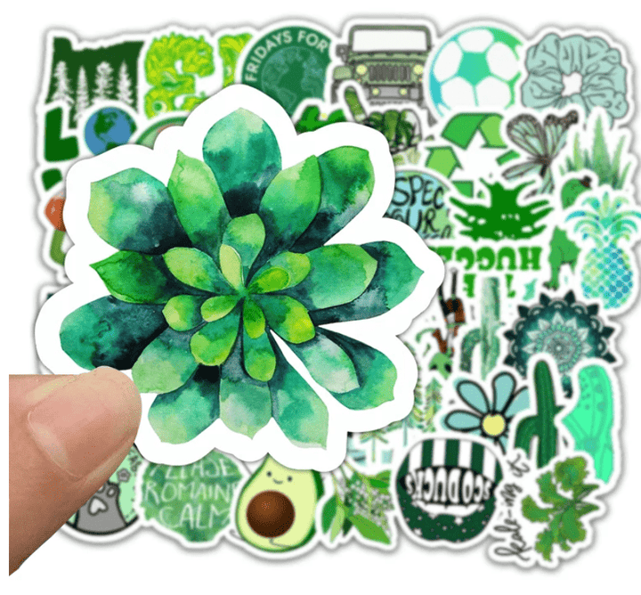 VibeCore Green Dream Sticker close-up featuring a vibrant flower design, showcasing nature-inspired elements and earthy tones, ideal for decorating laptops, water bottles, or journals.