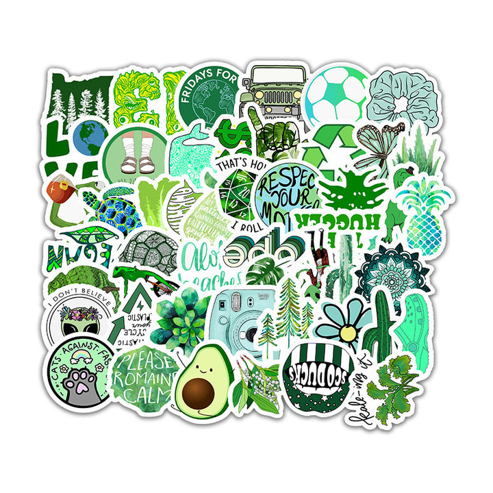 VibeCore Green Dream Stickers featuring nature-inspired designs with plants, leaves, and earthy patterns, ideal for decorating laptops, phone cases, water bottles, and more with a touch of greenery.