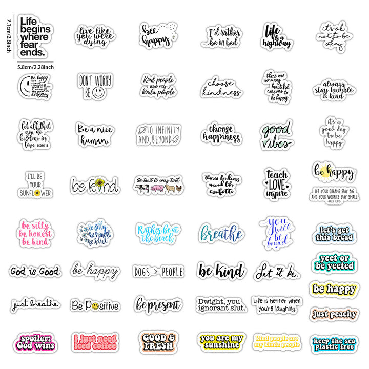 VibeCore Happy Inspirational Quotes Stickers featuring vibrant designs with uplifting messages, perfect for customizing laptops, phone cases, water bottles, and more with positive affirmations.