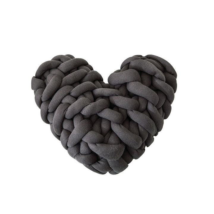 VibeCore Heart-Shaped Knot Throw Pillow in black, featuring a heart-shaped, woven knot design made from soft polyester fiber. A cozy and stylish accent that adds a touch of charm and warmth to any space, perfect for creating a cozy, loving vibe.
