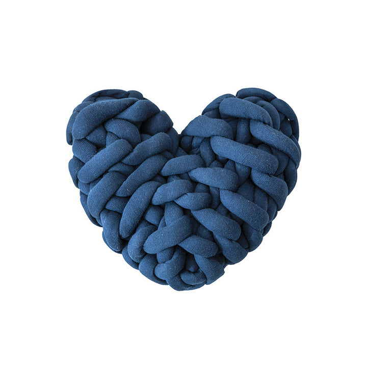 VibeCore Heart-Shaped Knot Throw Pillow in navy blue, featuring a heart-shaped, woven knot design made from soft polyester fiber. A cozy and stylish accent that adds a touch of charm and warmth to any space, perfect for creating a cozy, loving vibe.