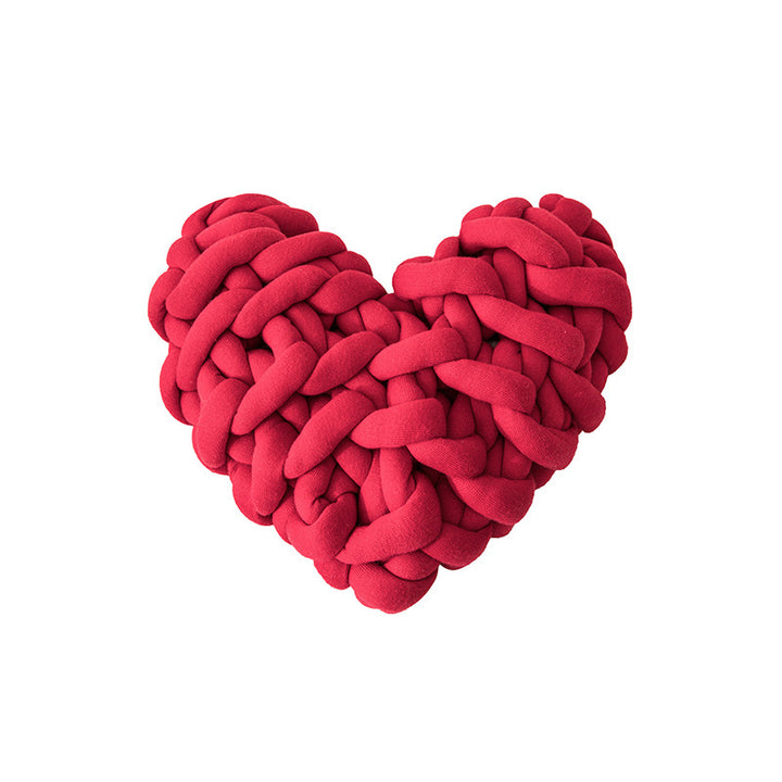 VibeCore Heart-Shaped Knot Throw Pillow in red, featuring a heart-shaped, woven knot design made from soft polyester fiber. A cozy and stylish accent that adds a touch of charm and warmth to any space, perfect for creating a cozy, loving vibe.