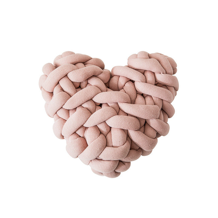 VibeCore Heart-Shaped Knot Throw Pillow in rose, featuring a heart-shaped, woven knot design made from soft polyester fiber. A cozy and stylish accent that adds a touch of charm and warmth to any space, perfect for creating a cozy, loving vibe.