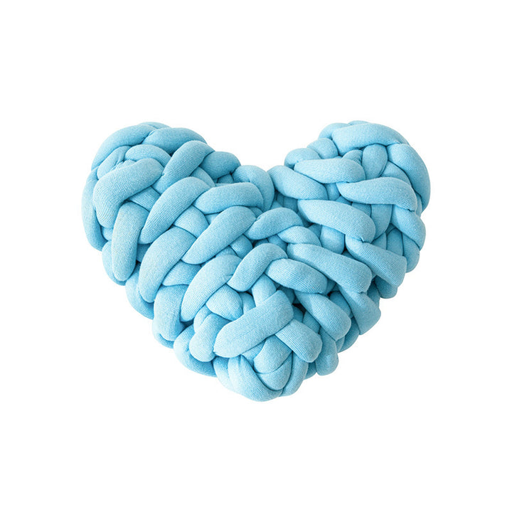 VibeCore Heart-Shaped Knot Throw Pillow in sky blue, featuring a heart-shaped, woven knot design made from soft polyester fiber. A cozy and stylish accent that adds a touch of charm and warmth to any space, perfect for creating a cozy, loving vibe.