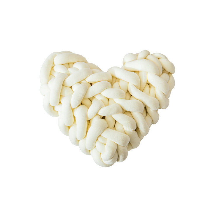 VibeCore Heart-Shaped Knot Throw Pillow in white, featuring a heart-shaped, woven knot design made from soft polyester fiber. A cozy and stylish accent that adds a touch of charm and warmth to any space, perfect for creating a cozy, loving vibe.