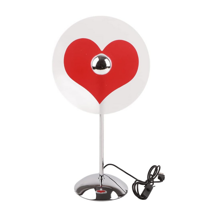 VibeCore Heart Mood Lamp product view showing its compact, stylish design with a plexiglass lampshade and heart-shaped shadow effect.
