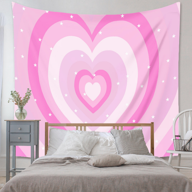VibeCore Heart Vibes Tapestry On Bedroom Wall
