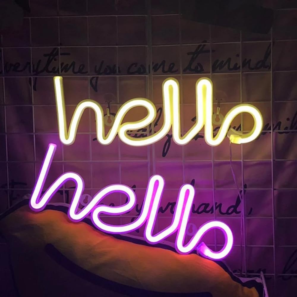 VibeCore Hello Cursive Neon Light Warm White and Pink
