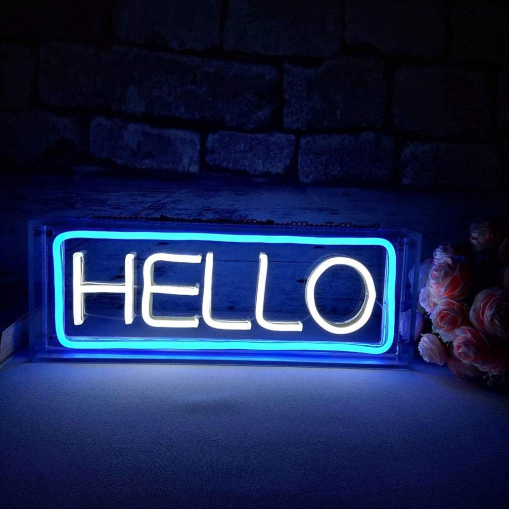 VibeCore Hello Table Neon Light With Brick Wall Behind