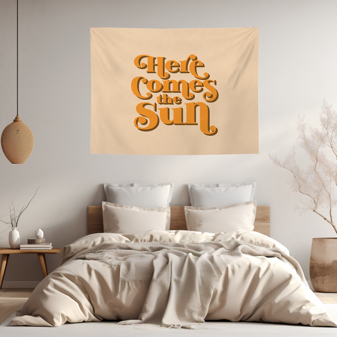 VibeCore Here Comes The Sun Tapestry In Bedroom