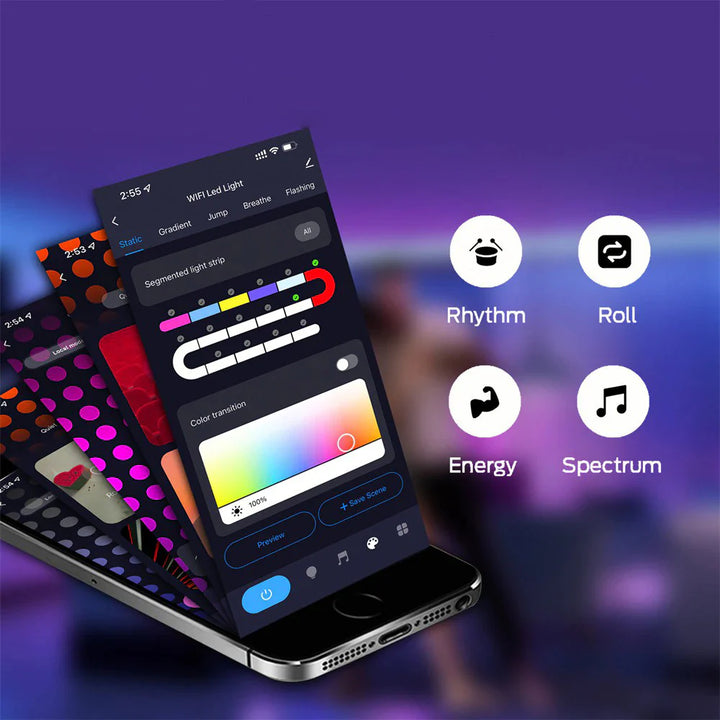 VibeCore Hexagon LED Lights features a customizable modular design, multi-color display, smart control via app or voice, and sound sync technology for an immersive lighting experience.