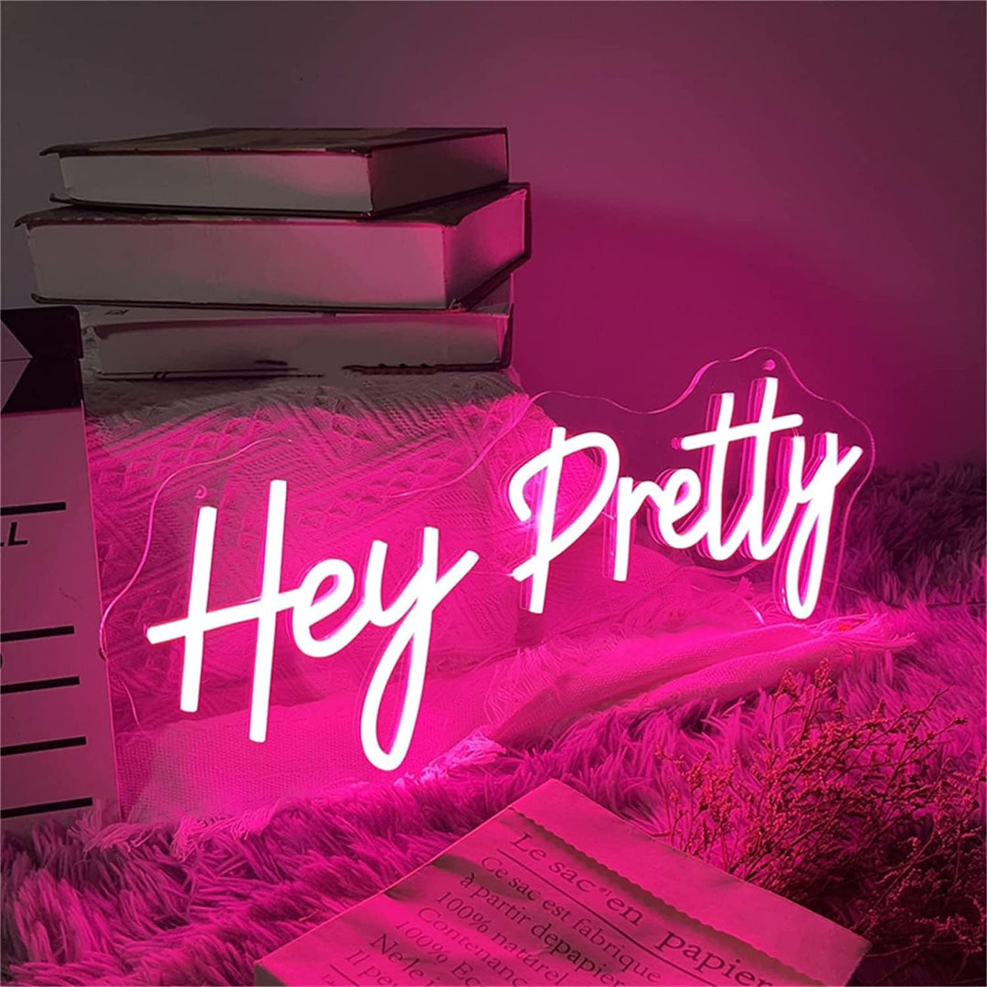 VibeCore Hey Pretty Neon Light Against Books