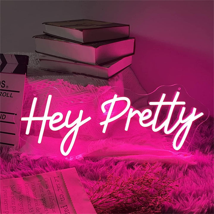 VibeCore Hey Pretty Neon Light Against Books Front View