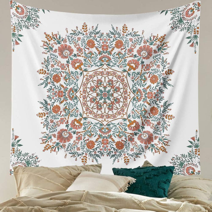 VibeCore Indian Floral Tapestry Hanging Above Bed