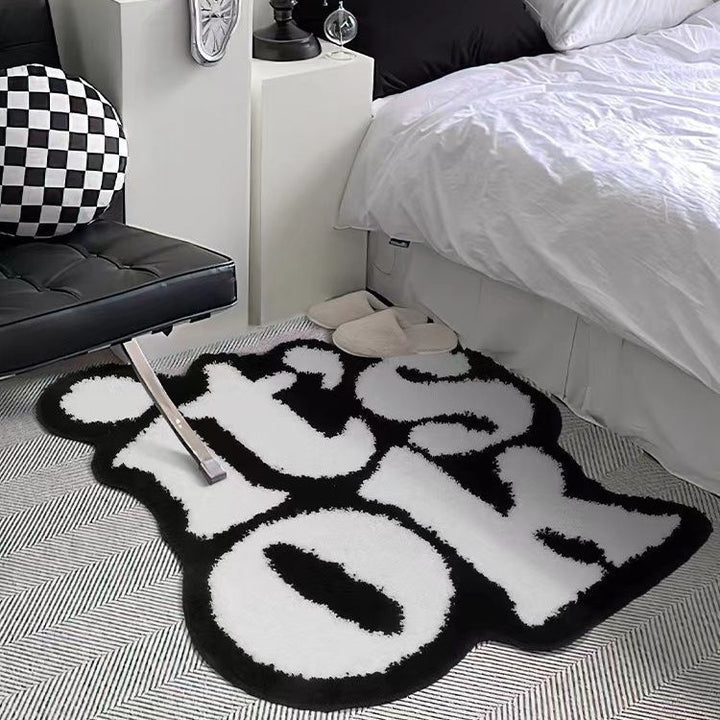 Add a calming touch with this black and white quote rug, featuring minimalist design. Perfect as a cozy bedroom rug, it enhances your decor with a stylish, positive vibe. Ideal for contemporary spaces, this aesthetic rug is versatile, cozy, and complements a variety of decor styles, including urban, minimalist, and modern aesthetics.