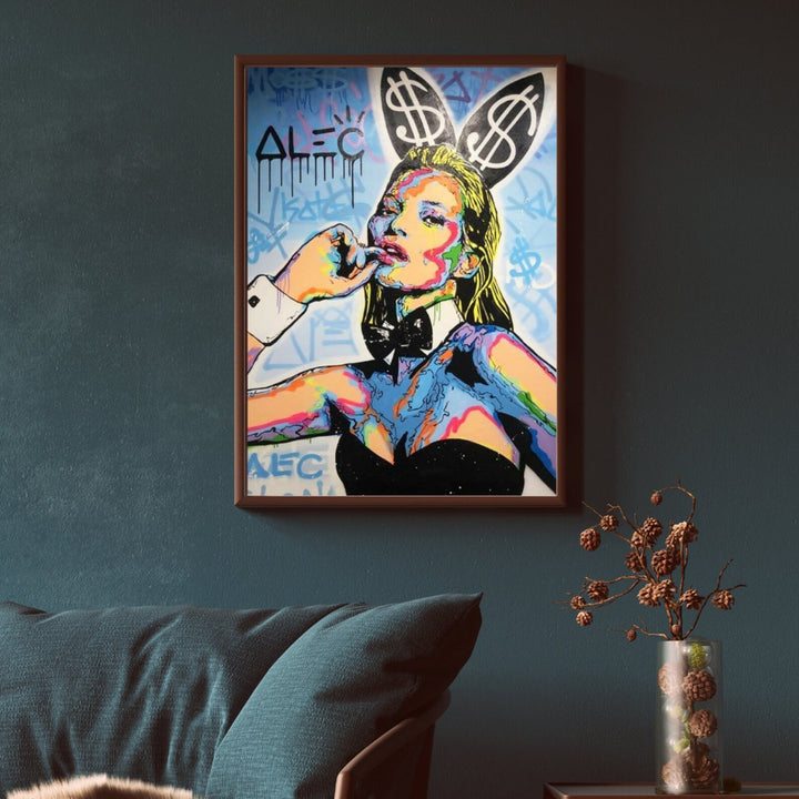 VibeCore Kate Moss Graffiti Canvas Print - Graffiti with Kate Moss wearing bunny ears