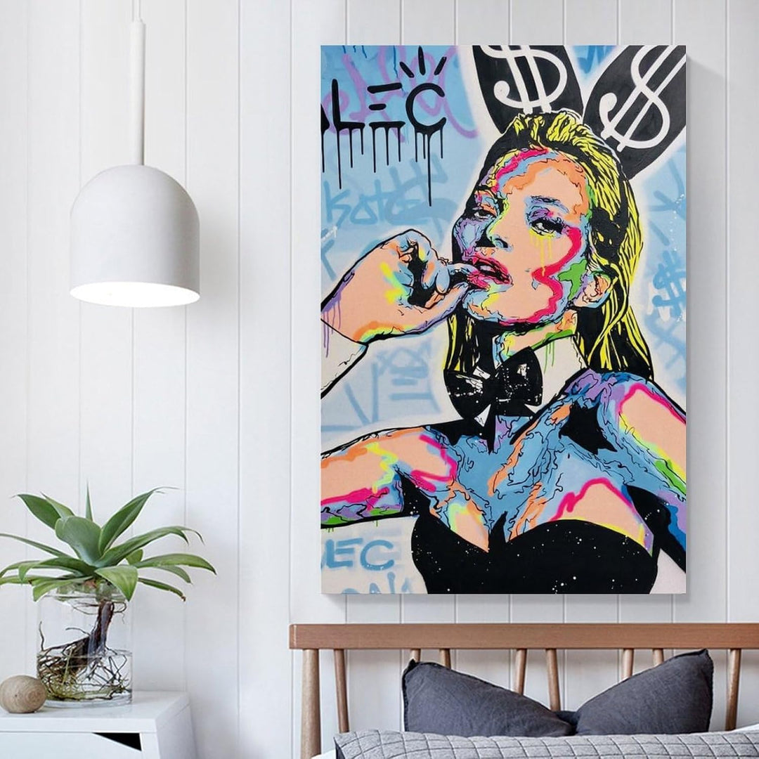 VibeCore Kate Moss Graffiti Canvas Print On Wall Above Bed