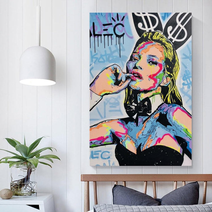 VibeCore Kate Moss Graffiti Canvas Print On Wall Above Bed