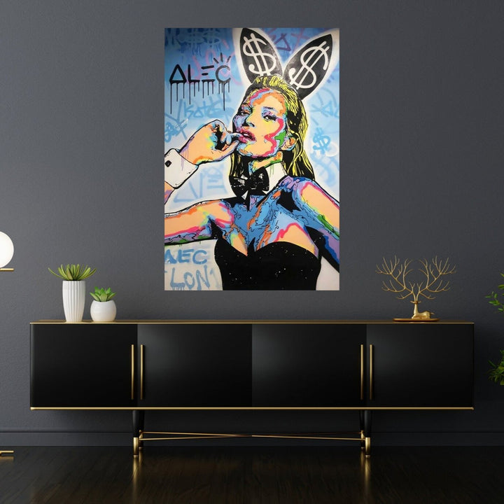 VibeCore Kate Moss Graffiti Canvas Print On Wall Above Console Table