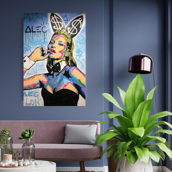 VibeCore Kate Moss Graffiti Canvas Print On Wall Above Couch