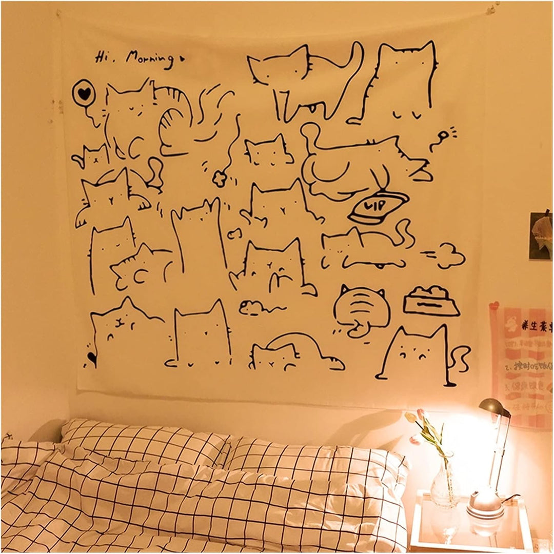 VibeCore Kitty Cats Tapestry In Bedroom