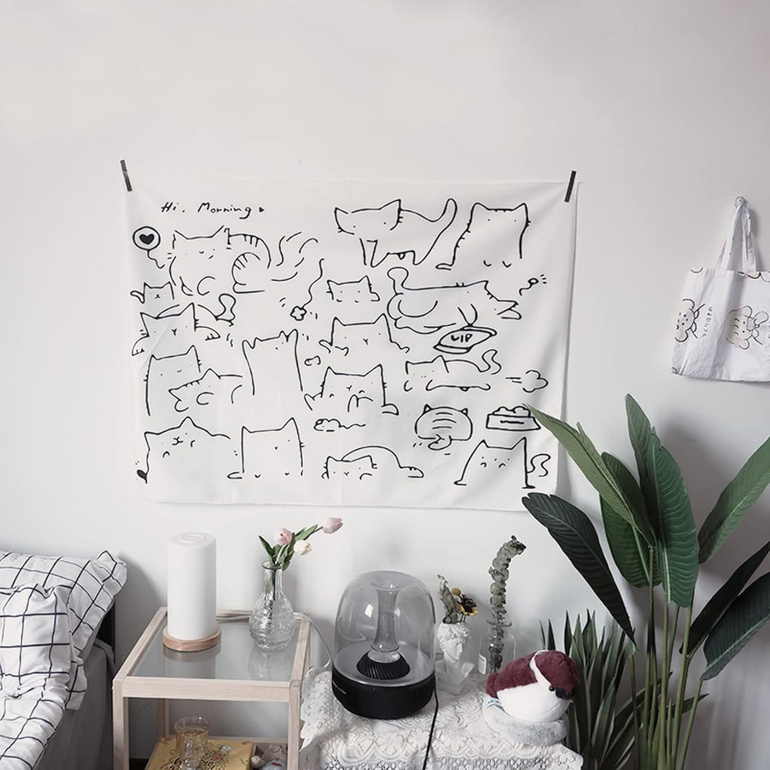 VibeCore Kitty Cats Tapestry On Bedroom Wall