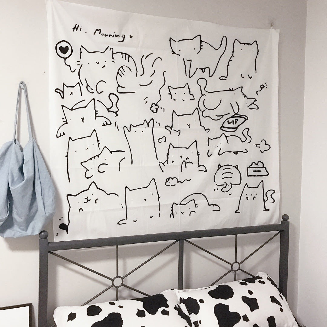VibeCore Kitty Cats Tapestry On Bedroom Wall Above Bed
