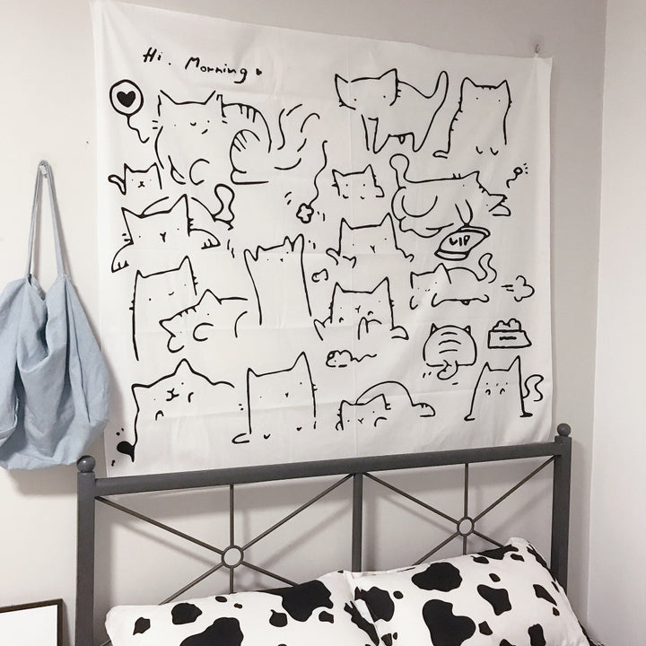 VibeCore Kitty Cats Tapestry On Bedroom Wall Above Bed