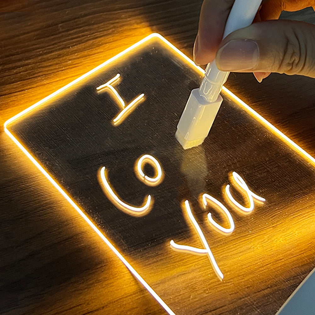 VibeCore LED Creative Note Board with vibrant LED colors glowing, serving as both a dry-erase board and lamp, perfect for writing messages or notes while creating a cozy atmosphere.