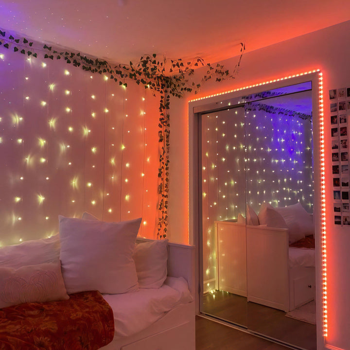 VibeCore LED Strip Lights in orange glowing in a bedroom, adding a warm and energizing vibe.