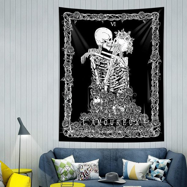 VibeCore L'Amoureux Tapestry Behind Couch