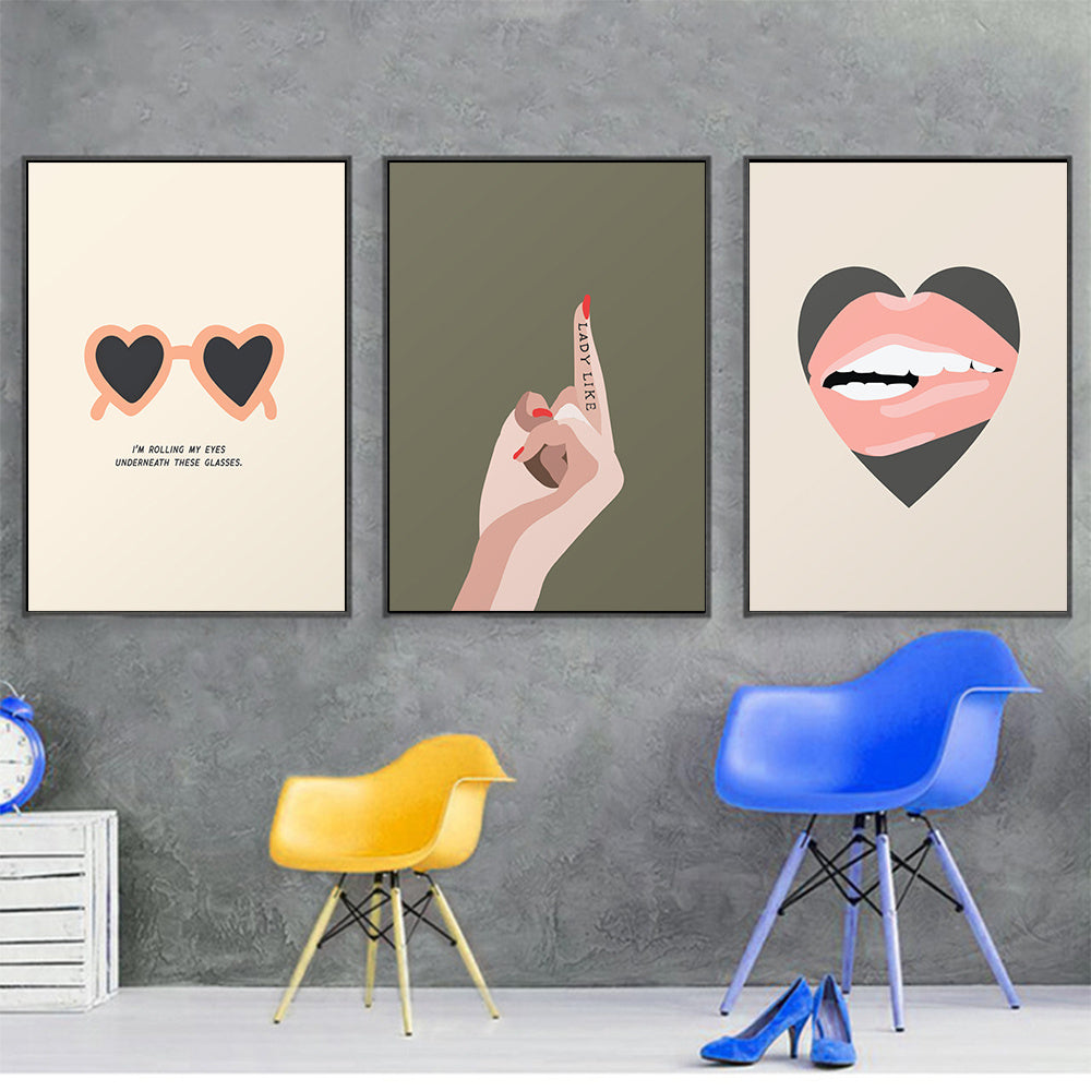 VibeCore Ladylike Canvas Prints All 3 Options With Option 1 2 and 3 On a Wall