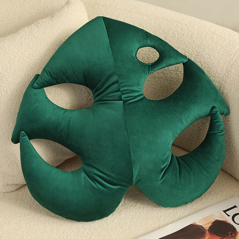 VibeCore Leaf Throw Pillow in Monstera Deliciosa design, crafted with soft velvet plush for a cozy, nature-inspired look. Ideal for adding a stylish, fresh touch to beds, couches, and lounge areas.