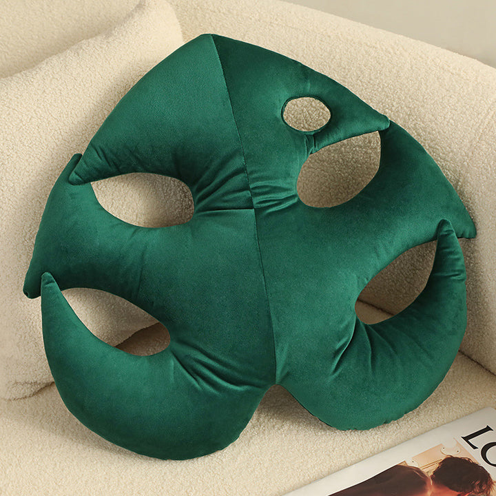 VibeCore Leaf Throw Pillow in Monstera Deliciosa design, crafted with soft velvet plush for a cozy, nature-inspired look. Ideal for adding a stylish, fresh touch to beds, couches, and lounge areas.