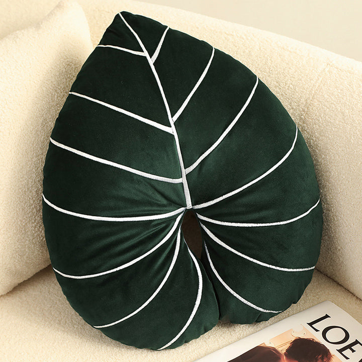 VibeCore Leaf Throw Pillow in Philodendron design, featuring a soft velvet plush texture for a cozy, nature-inspired aesthetic. Perfect for adding a fresh, stylish touch to beds, couches, and lounge areas.