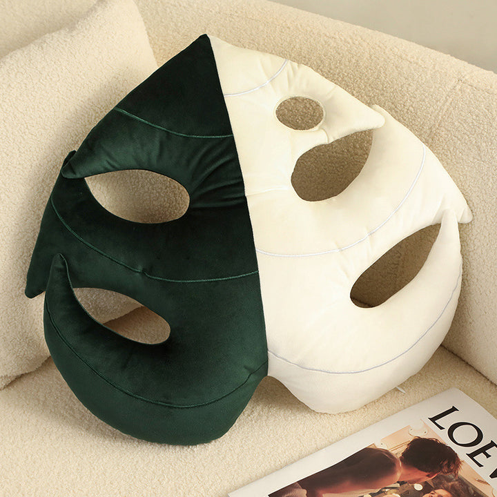 VibeCore Leaf Throw Pillow in White Fancy Carp design, made from soft velvet plush for a cozy, nature-inspired aesthetic. Perfect for adding a unique, fresh touch to beds, couches, and lounge areas.