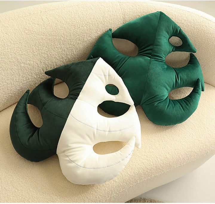 VibeCore Leaf Throw Pillow featuring both White Fancy Carp and Philodendron designs, crafted from soft velvet plush for a cozy, nature-inspired aesthetic. Perfect for adding a fresh, stylish touch to any bed, couch, or lounge area.