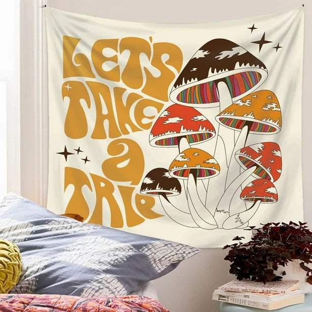VibeCore Let's Take A Trip Tapestry On Wall In Bedroom