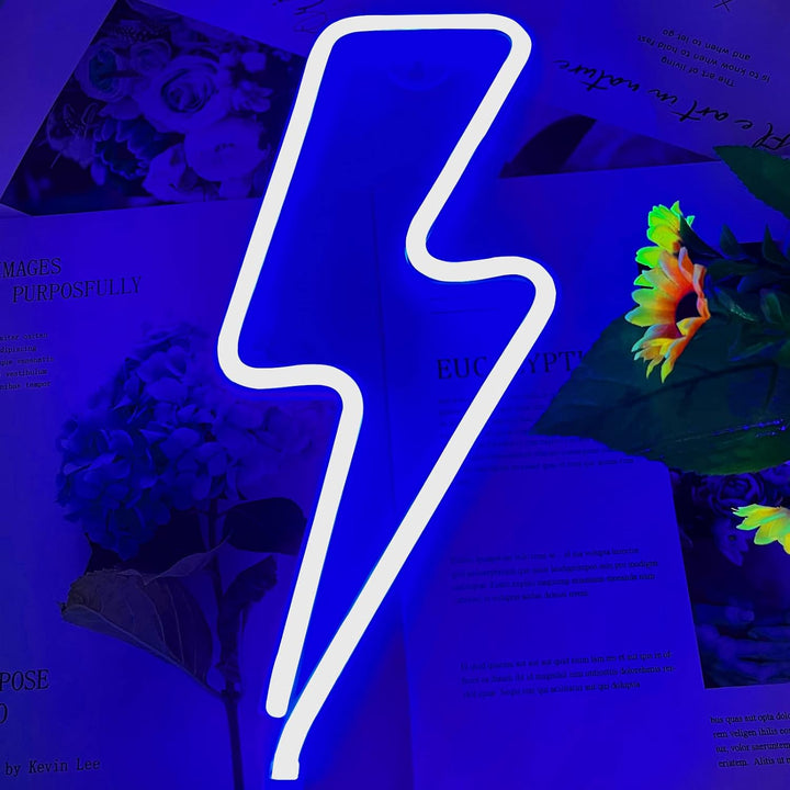 Aesthetic VibeCore Lightning Neon Light in blue, USB or battery-powered LED sign for trendy bedroom, dorm, or gaming room decor.