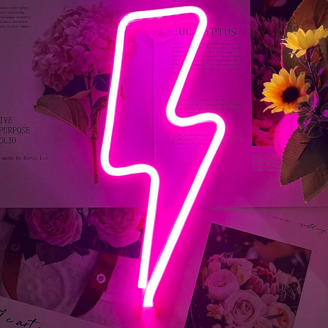 Aesthetic VibeCore Lightning Neon Light in pink, USB or battery-powered LED sign for trendy bedroom, dorm, or gaming room decor.