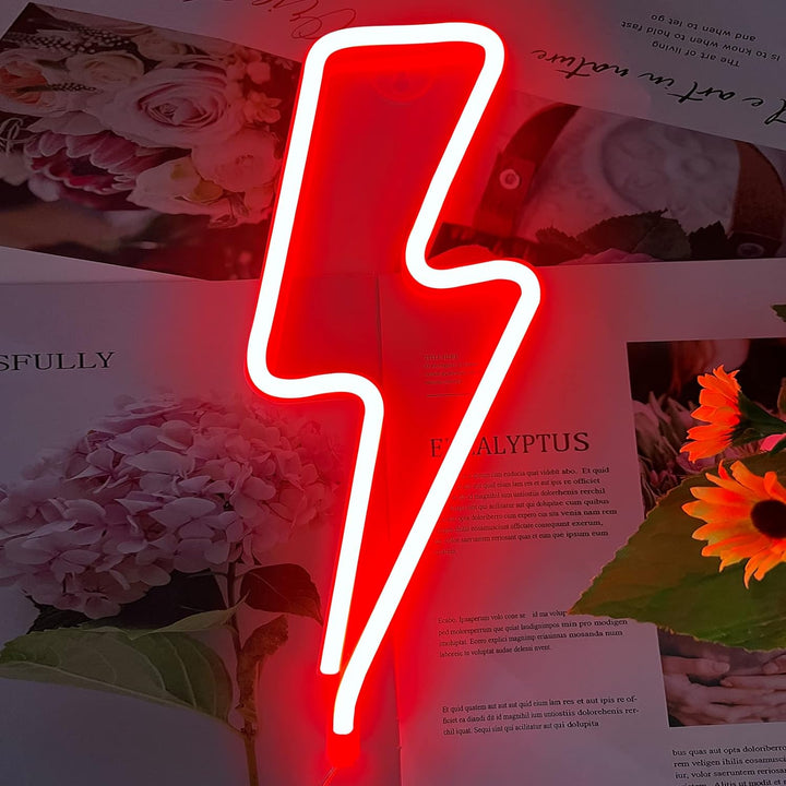 Aesthetic VibeCore Lightning Neon Light in red, USB or battery-powered LED sign for trendy bedroom, dorm, or gaming room decor.