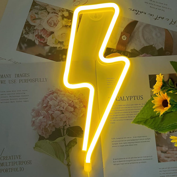 Aesthetic VibeCore Lightning Neon Light in warm white, USB or battery-powered LED sign for trendy bedroom, dorm, or gaming room decor.