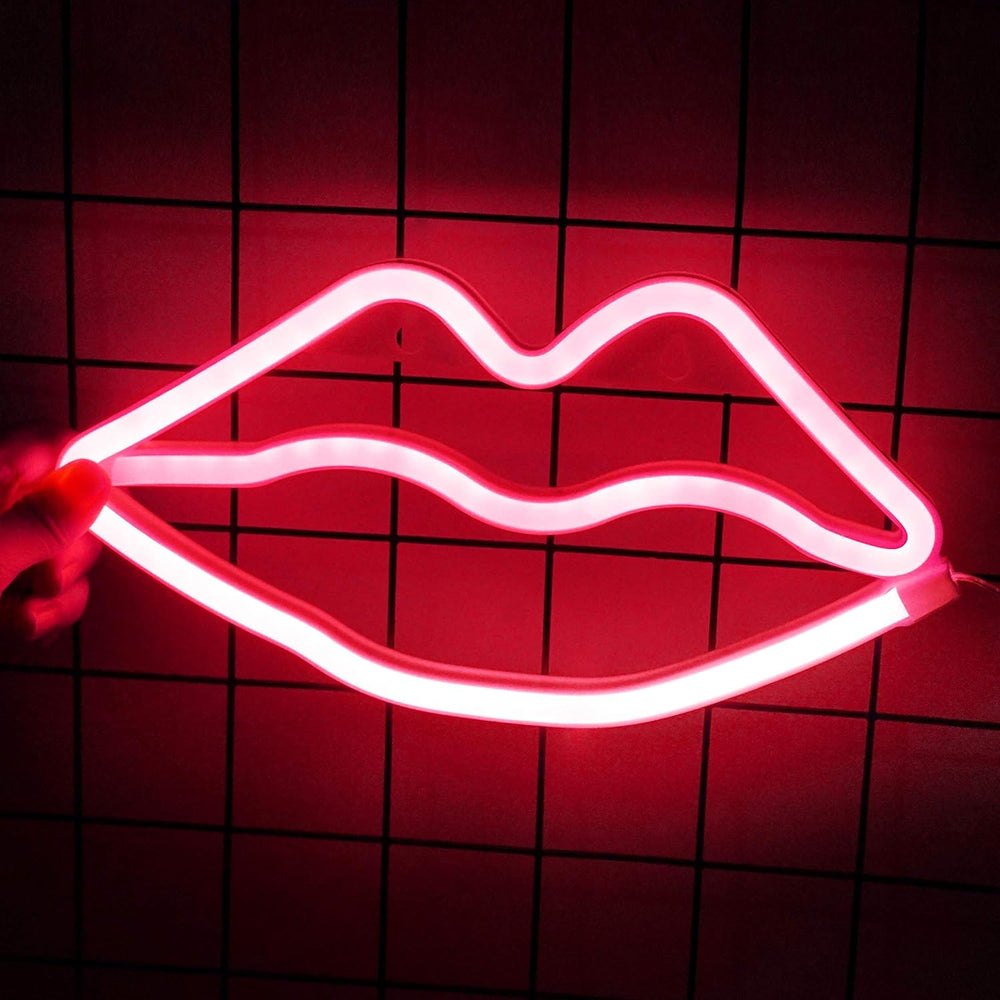 Aesthetic VibeCore Lips Neon Light in red, USB or battery-powered LED sign for trendy bedroom, dorm, or lounge decor, adding a bold, vibrant glow to elevate your space with personality and flair.