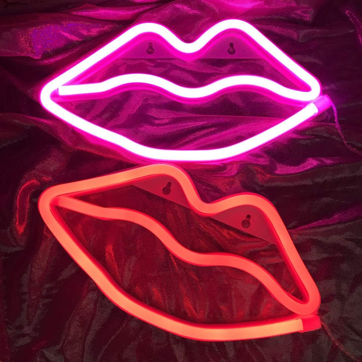 Aesthetic VibeCore Lips Neon Light in red and pink, USB or battery-powered LED sign for trendy bedroom, dorm, or lounge decor, adding a bold, vibrant glow to elevate your space with personality and flair.