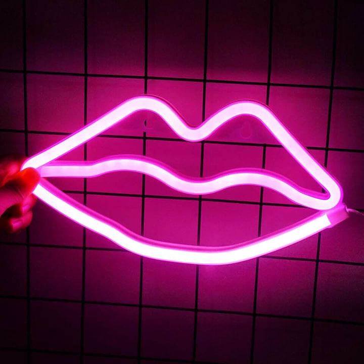 Aesthetic VibeCore Lips Neon Light in pink, USB or battery-powered LED sign for trendy bedroom, dorm, or lounge decor, adding a playful, vibrant glow to elevate your space with personality and flair.